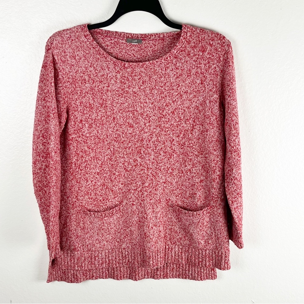 J. JILL Red Marled Front Flat Pockets Long Sleeves Sweater Size Medium